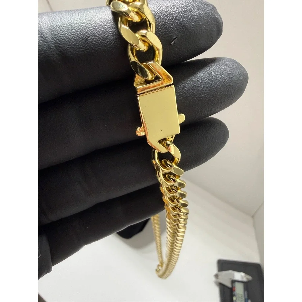 cuban chain necklace 18k gold filled iced out push button box lock 24 inch 9.5mm